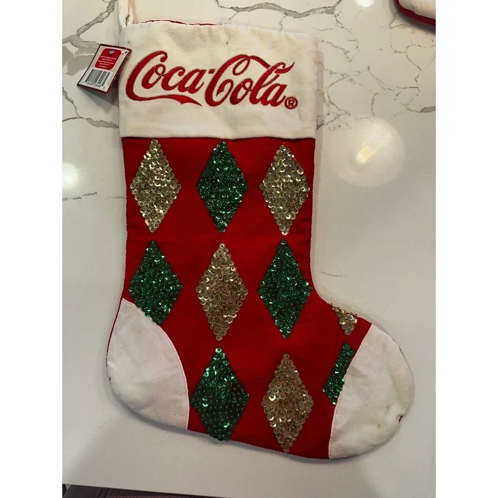 Coca-Cola Christmas Stocking Red Sequin Harlequin Diamond Cavanagh Group NWT
